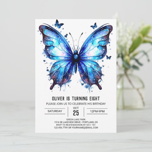 Moderne grillige vlinder jongen verjaardag kaart (Staand voorkant)