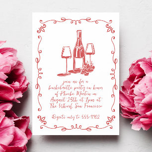Moderne grillige wijn Doodle Bachelorette Party Kaart