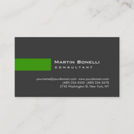 Moderne Gris Vert Simple Consultant Carte de visit (Devant)