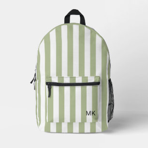 Moderne Groen Gestreepte Monogram Initialen Bedrukte Rugzak