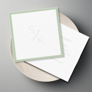 Moderne groen-witte monogram businesscard vierkante visitekaartje