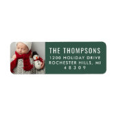 Moderne groene aangepaste kerstfoto-retour etiket (Voorkant)