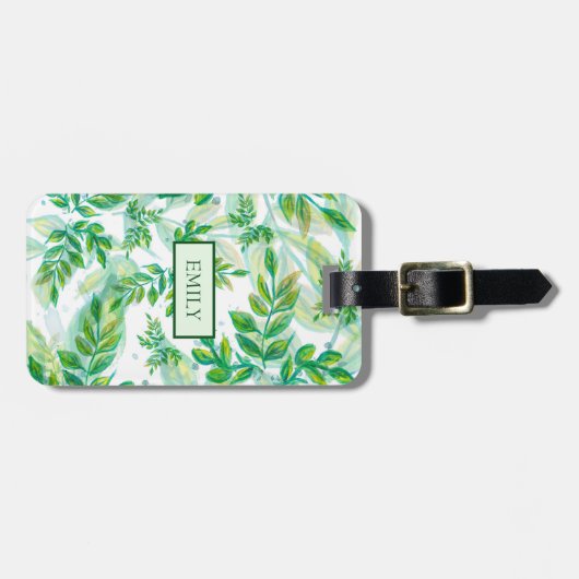 Moderne groene bladeren bagagelabel (Voorkant horizontaal)