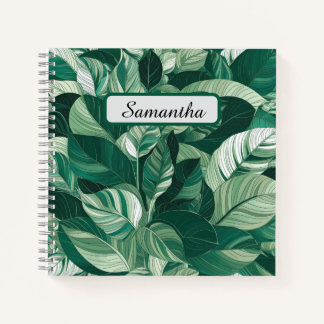 Moderne groene bladeren patroon gepersonaliseerd notitieboek