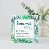 Moderne groene bladeren Zomerfeest uitnodiging (Staand voorkant)
