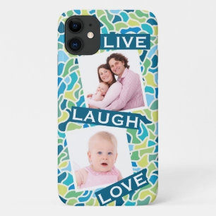 Moderne groene blauwe mozaïekaangepaste fotooffert iPhone 11 hoesje