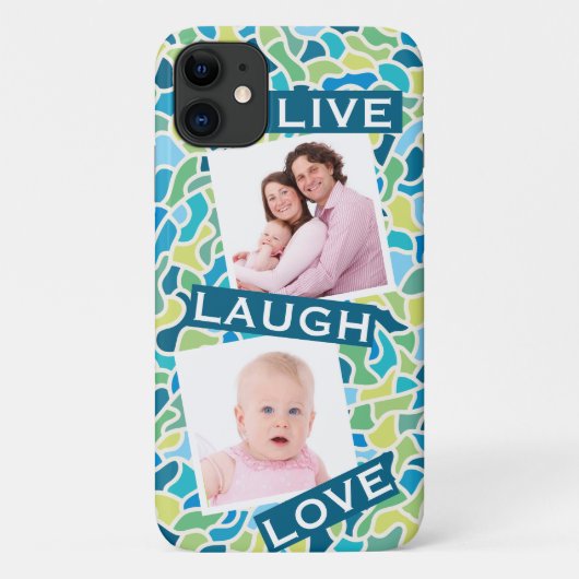 Moderne groene blauwe mozaïekaangepaste fotooffert Case-Mate iPhone case (Achterkant)