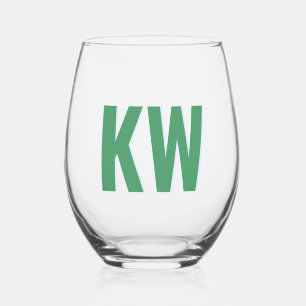 Moderne Groene Blauwe Schaduw Monogram Gepersonali Wijnglas Zonder Voet