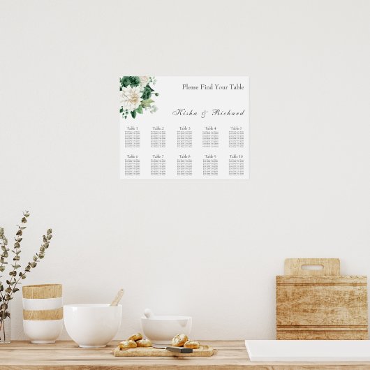 Moderne Groene Bloemen 10 Tafel Bruiloft zitgrafie Poster (Keuken)