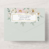 Moderne Groene Bloemen Gouden Huwelijk All In One Uitnodiging (Achterkant)