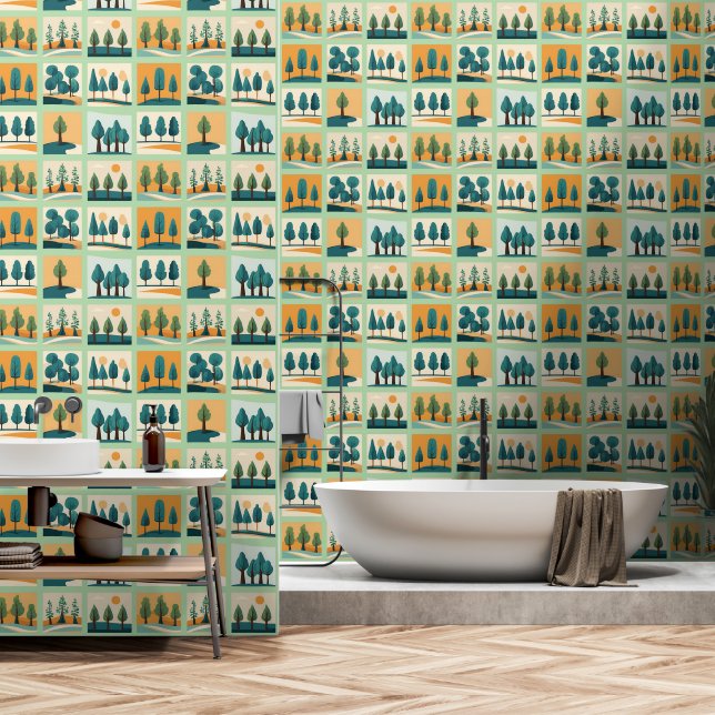 Moderne groene bomen behang (Badkamer)