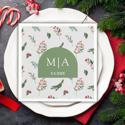 Moderne groene boog monogram botanische bruiloft servet