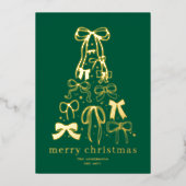 Moderne Groene Boom Kerstfoto Gold Foil Kaart (Voorkant)