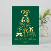 Moderne Groene Boom Kerstfoto Gold Foil Kaart (Staand Voorkant)