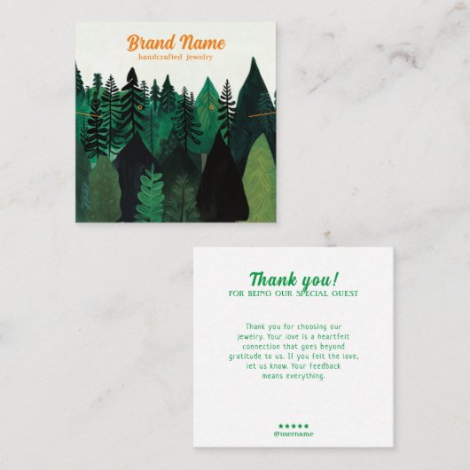 Moderne groene bos illustratie sieraden display vierkante visitekaartje (Voorkant / Achterkant)