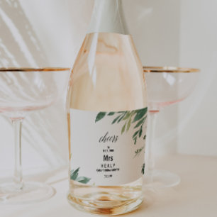 Moderne groene botanische blad bruidsdouche sparkling wijnetiket