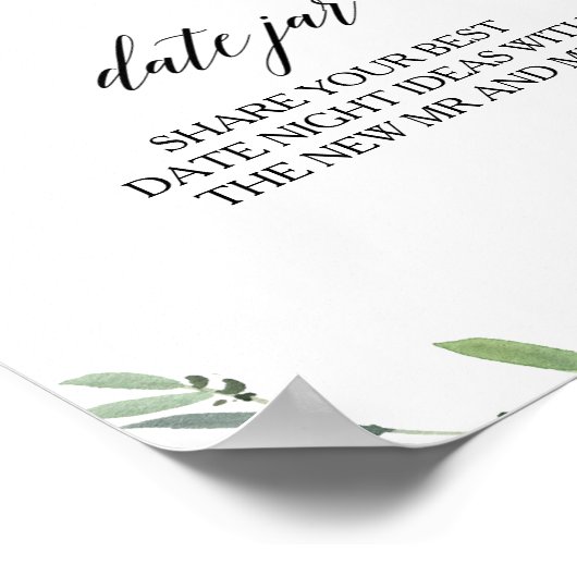 Moderne groene botanische blad datum jar bord poster (Hoek)