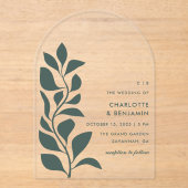 Moderne Groene Botanische Bladeren Huwelijk Acryl Uitnodigingen (Voorkant)