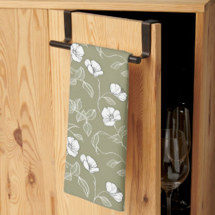 Moderne groene botanische bloemen bloempatroon theedoek