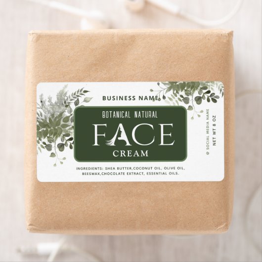 Moderne groene botanische elegant face crème etiket (Insitu)