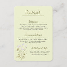 Moderne groene botanische trouwdetails kaart
