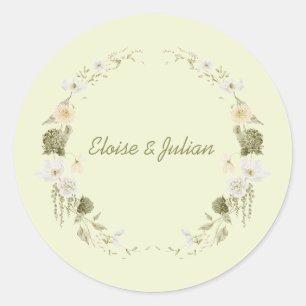 Moderne groene botanische trouwmonogramsticker ronde sticker