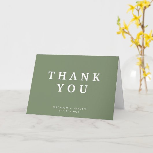 Moderne groene bruiloft dank u vouwende Kaart (Gele Bloem)