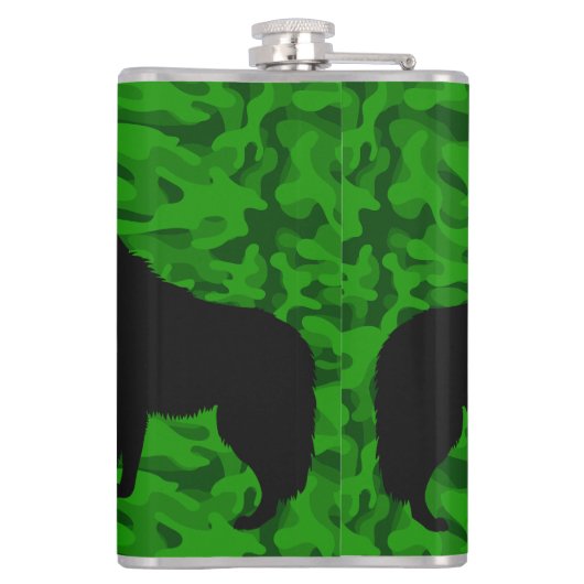Moderne Groene Camo Zwart Wolf Silhouet Monogram | Heupfles (Achterkant)