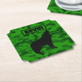 Moderne Groene Camo Zwart Wolf Silhouet Monogram | Kartonnen Onderzetters (Gekanteld)