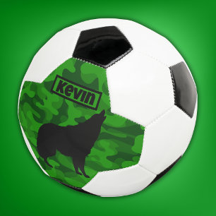 Moderne Groene Camo Zwart Wolf Silhouet Monogram Voetbal