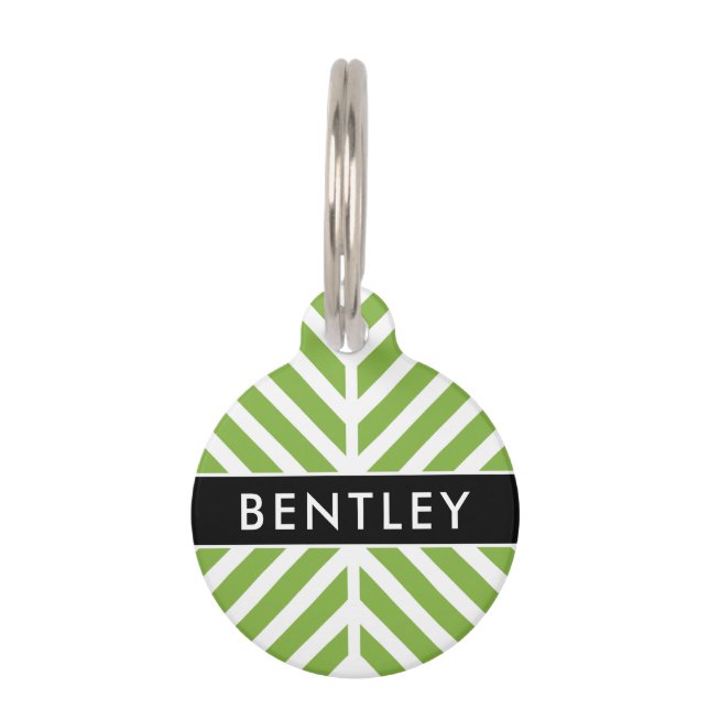 Moderne groene chevron gepersonaliseerd huisdierpenning (Voorkant)