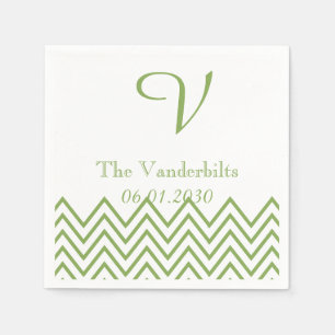 Moderne groene chevron monogram bruiloft servet