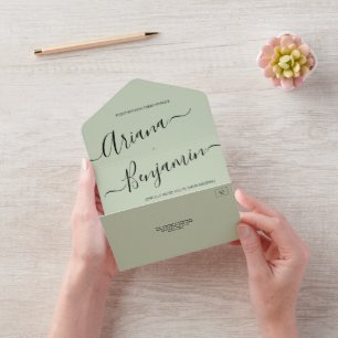 Moderne groene chic Wedding Elegant Name Script All In One Uitnodiging