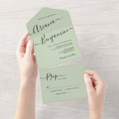Moderne groene chic Wedding Elegant Name Script All In One Uitnodiging (Afscheurbaar)