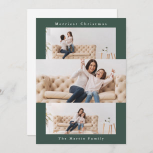 Moderne groene collage met drie foto's feestdagenkaart
