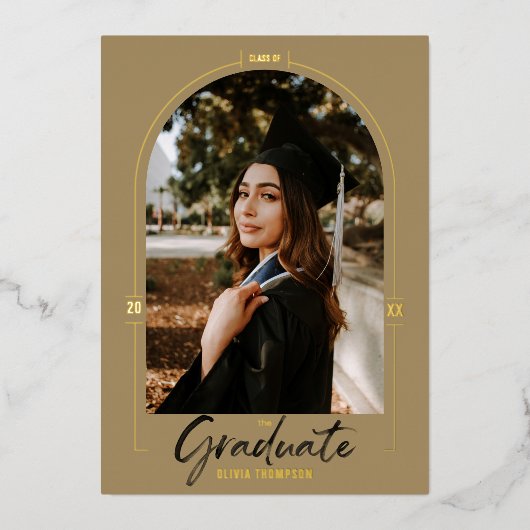 Moderne groene diploma-uitnodiging met folie & gra folie uitnodiging (Voorkant)