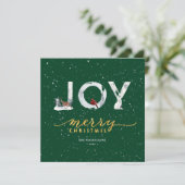 Moderne groene Elegant Gold Script JOY Snow-bedekk Feestdagenkaart (Staand voorkant)