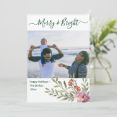 Moderne groene elegant Script Waterverf Floral Feestdagenkaart (Staand voorkant)