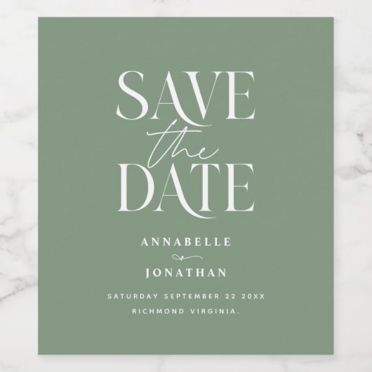 Moderne, groene elegante, minimale scriptbruiloft wijn etiket (Enkel label)