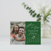 Moderne Groene Elegante Scriptfoto Sla de Datum op Aankondigingskaart (Staand voorkant)