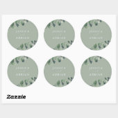 Moderne groene elegantie bruiloft ronde sticker (Vel)
