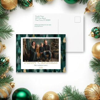 Moderne groene en gouden kerstboom Kerstkaart Feestdagenkaart