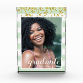 Moderne groene en gouden striped Afstuderen fotobl Fotoblokken (Voorkant)