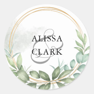 Moderne groene en goudenvelopzegel ronde sticker