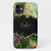 Moderne groene en Paarse glitteragaat Case-Mate iPhone Case (Achterkant)