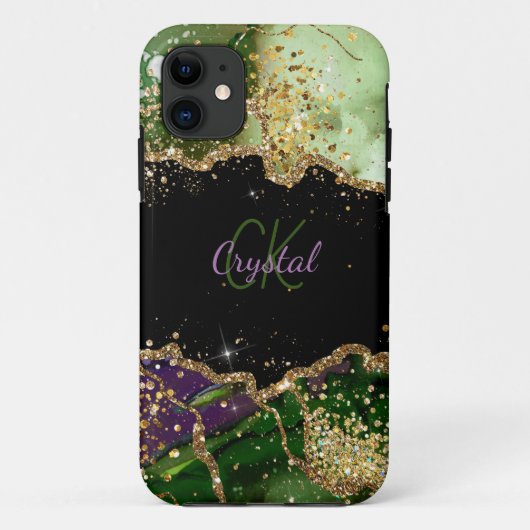 Moderne groene en Paarse glitteragaat Case-Mate iPhone Case (Achterkant)
