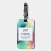 Moderne groene en rode ruimte-nevel aquarel bagagelabel (Achterkant verticaal)