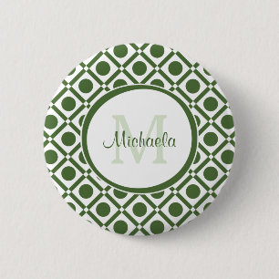 Moderne groene en witte geometrische monogrammen n ronde button 5,7 cm
