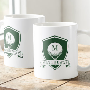 Moderne groene en witte golfbal naammonogram koffiemok