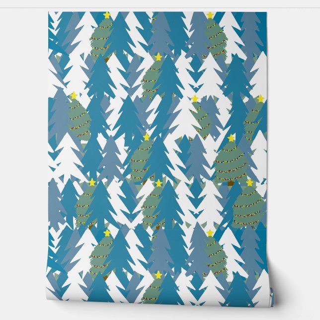 Moderne, groene en witte kerst behang (Afrollen)